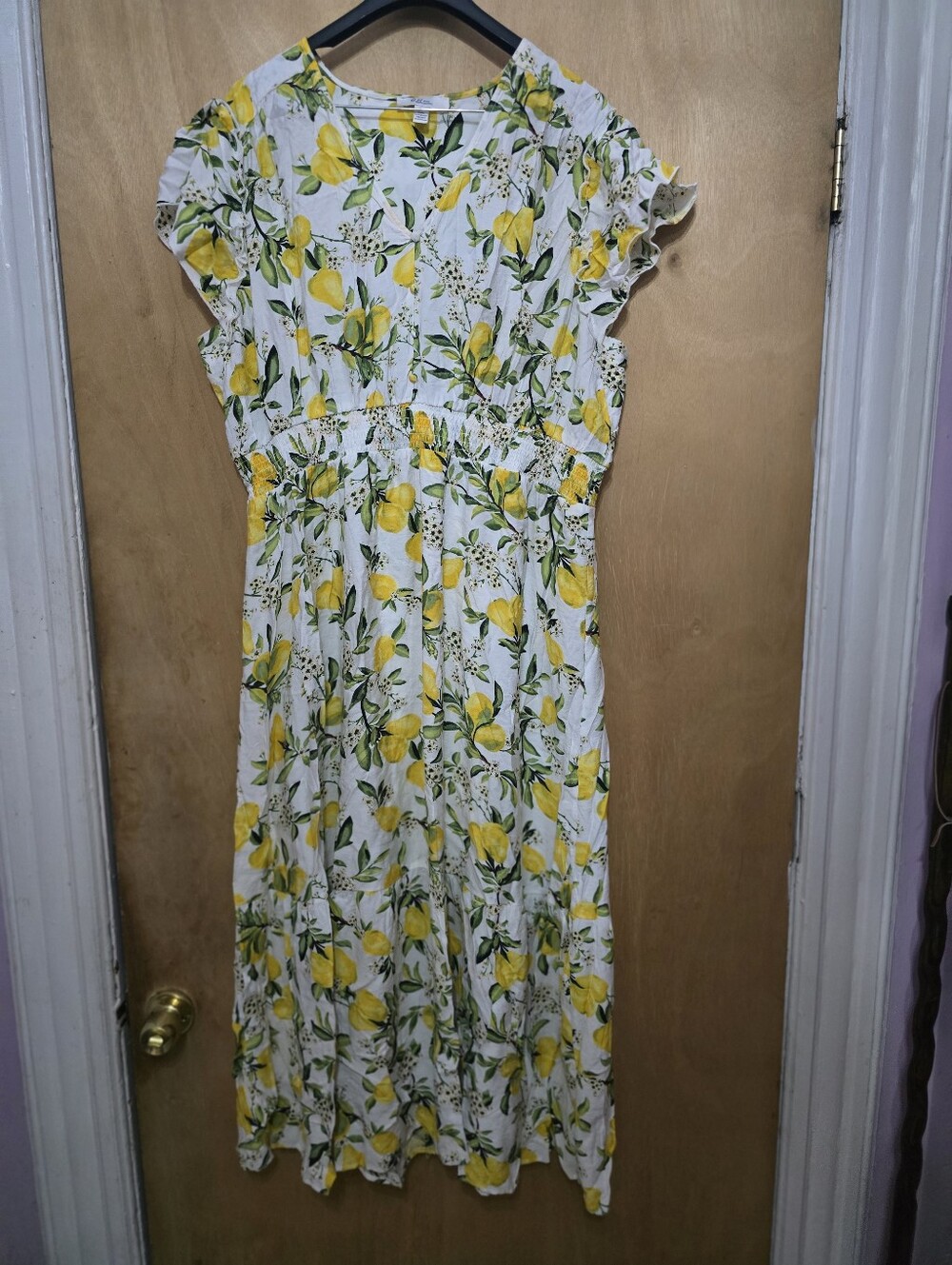 Women’s Lemon Print Midi Dress in White & Yellow